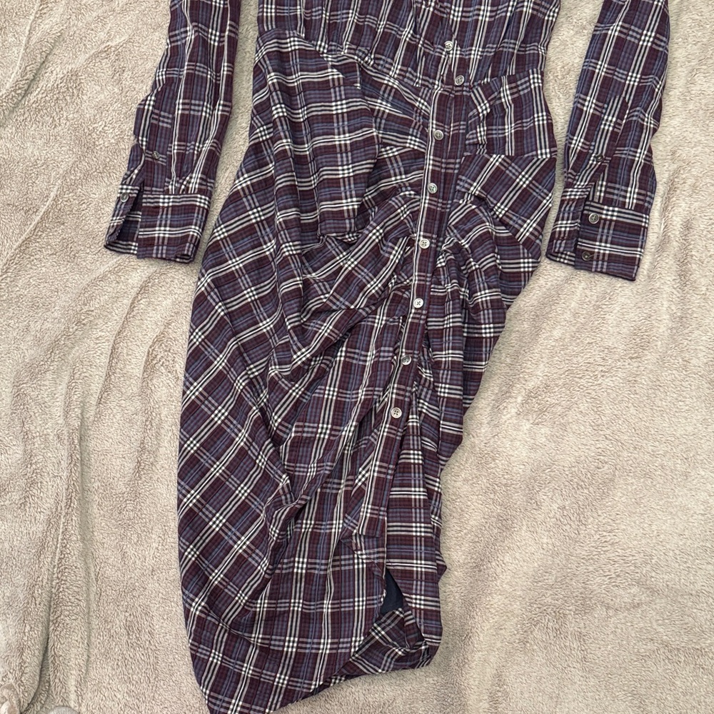 Veronica Beard Navy Checkered Long Sleeve Dress - Picture 4 of 4